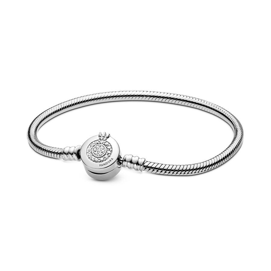 Pandora Pulsera Moments en plata de ley Corona Brillante con cadena de serpiente 599046C01 , para Mujer