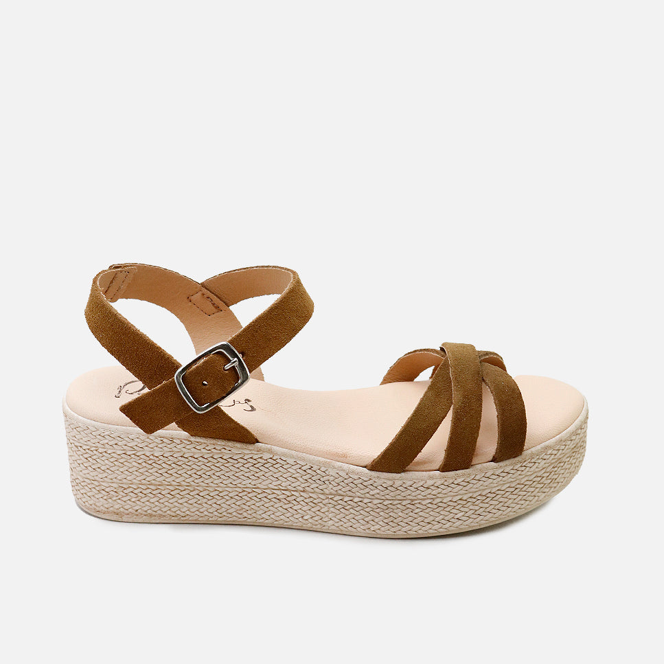 Sandalias plataforma piel velour sigaro Papanatas | Eli 1957