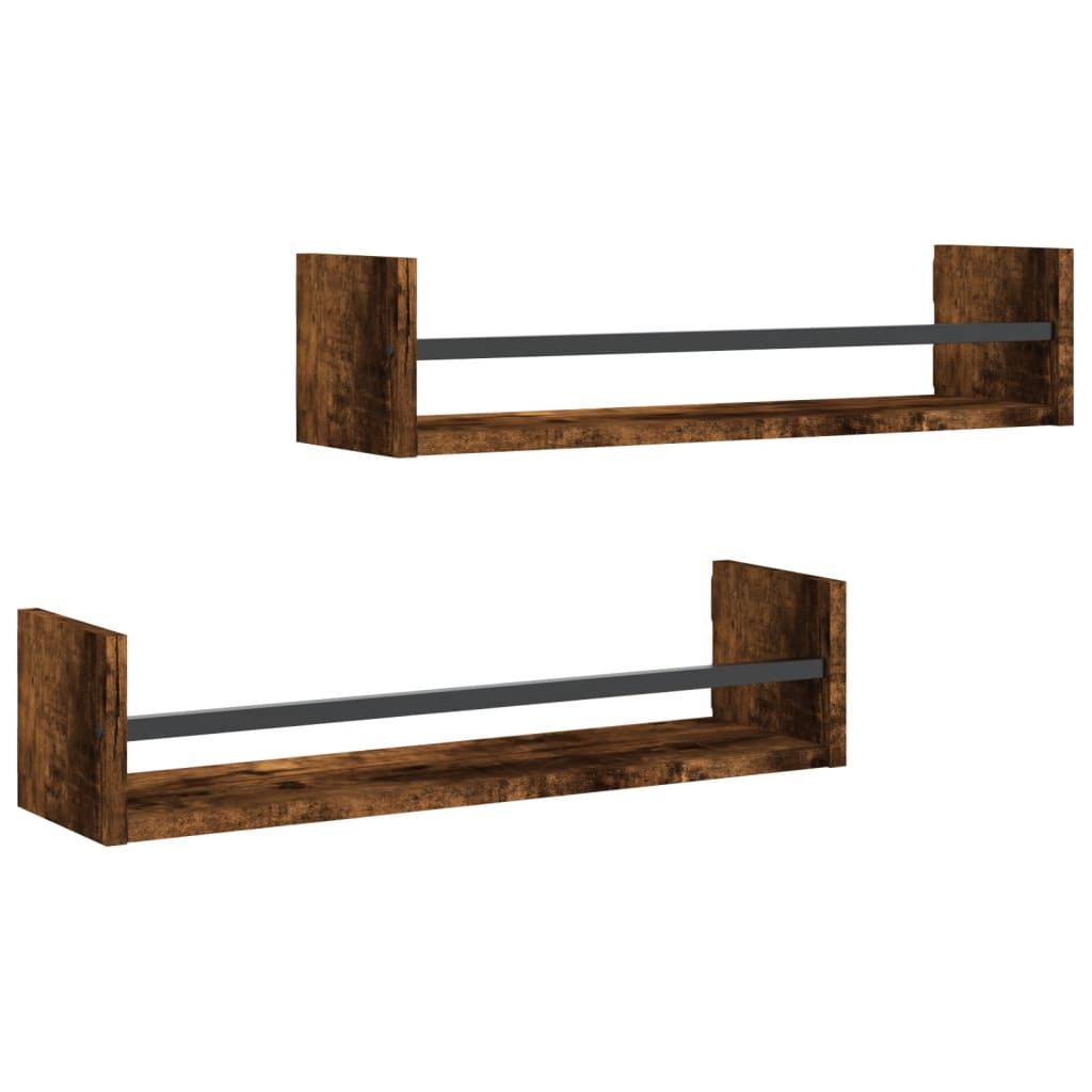 vidaXL Estantes de pared con barras 2 uds roble ahumado 60x16x14 cm