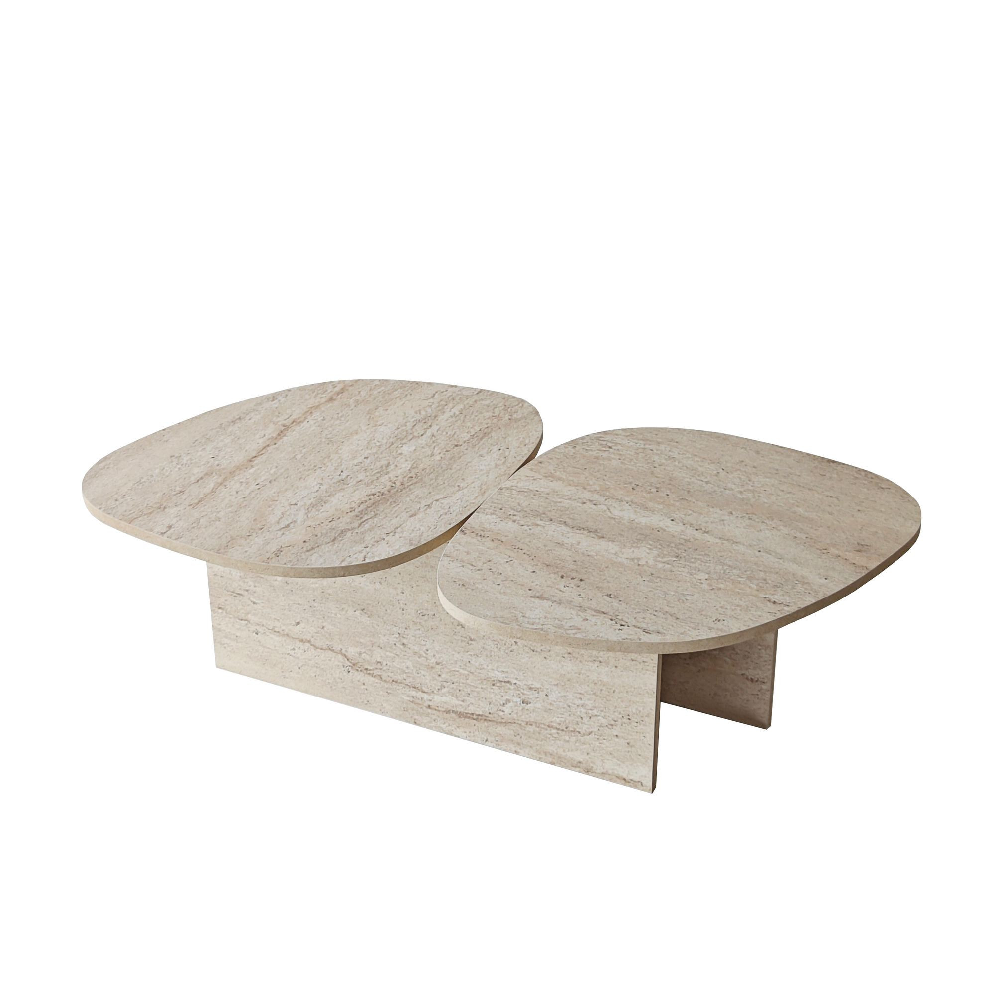 Habitat y Jardin - Mesa baja de madera "Stones" 125 x 60 x 38 cm - Travertino