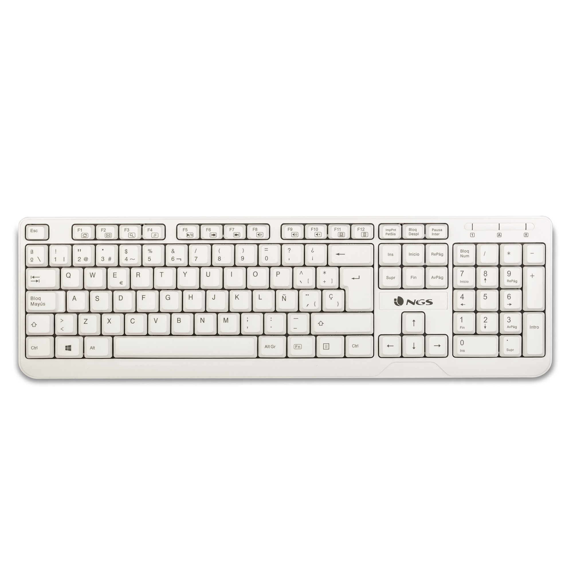 NGS SPIKE: TECLADO DE CABLE CON CONEXION USB Y 12 TECLAS MULTIMEDIA. COLOR BLANCO. PLUG&PLAY.