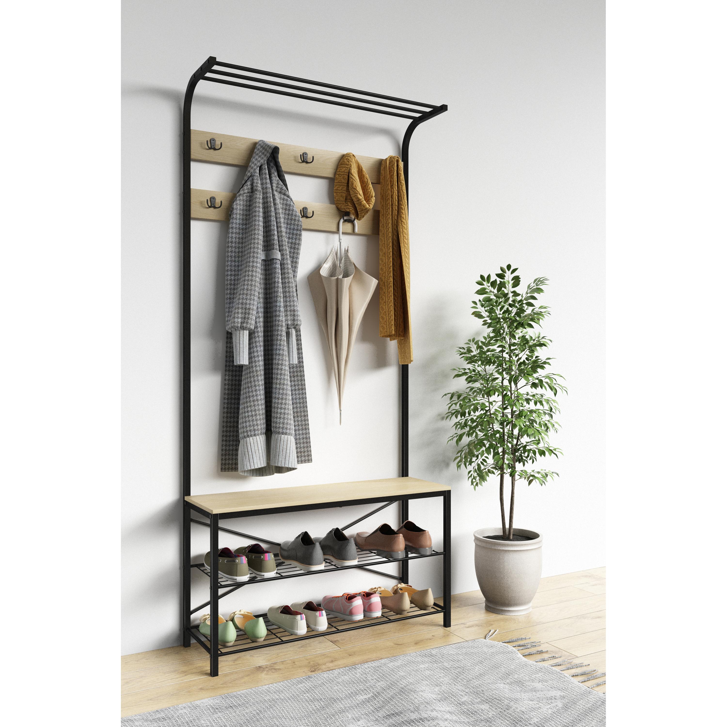 Banco metálico de madera mueble zapatero perchero percheroTaliro Banco metálico de madera mueble zapatero perchero percheroTaliro