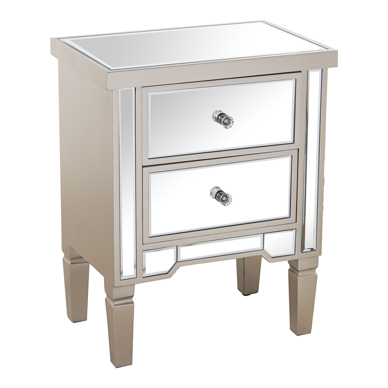 Mesa de noche madera, espejo con 2 cajones champagne 49x33x62cm