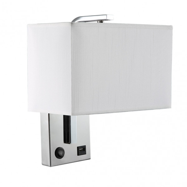 Aplique 1xe27 y puerto usb agatha cromo/pan.blanca 27x25x15cm con interruptor