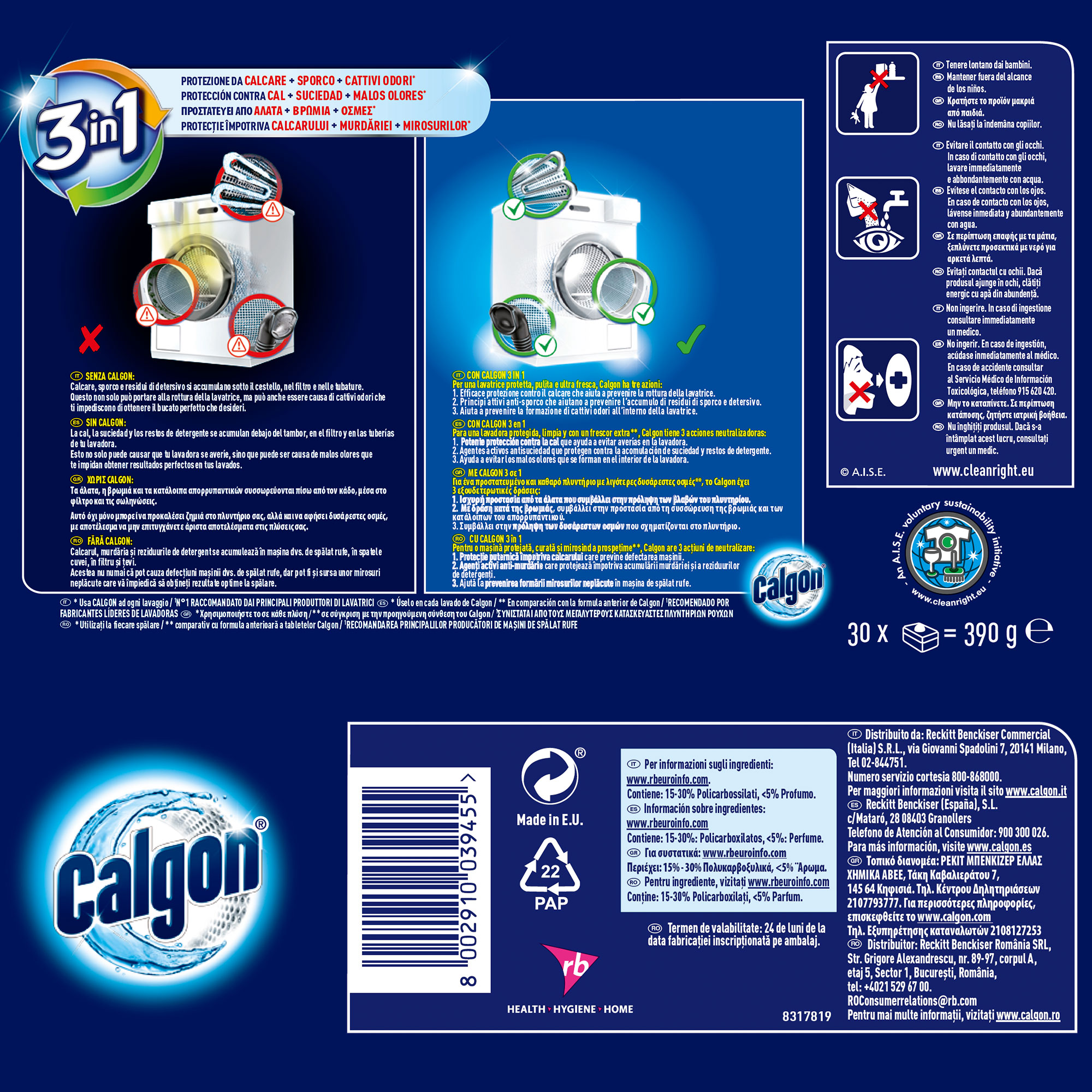 Calgon Gel desinfección Lavadora 3x 750ml - 45 lavados