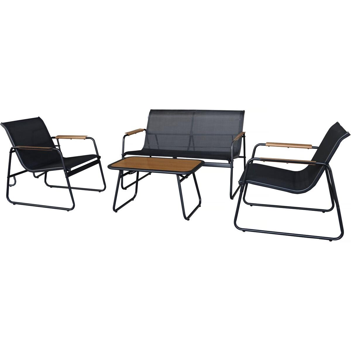 Habitat y Jardin - Conjunto de muebles de jardín de metal "Sparta" con decoración de imitación madera - 4 plazas - Negro