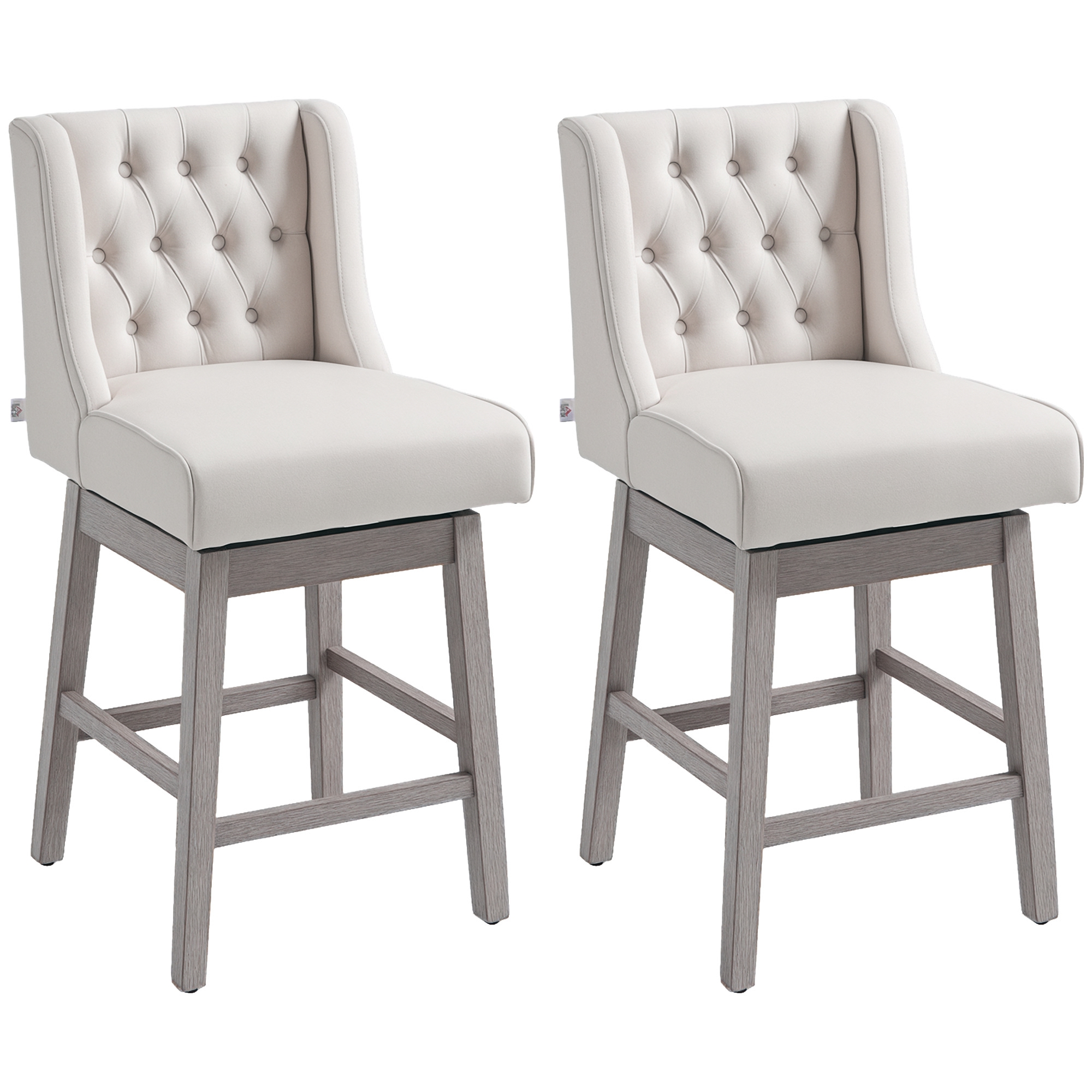 HOMCOM Juego de 2 Taburetes de Bar con Respaldo, Giratorios 180°, Taburetes Altos de Cocina con Reposapiés, Patas de Madera, para Salón, Comedor