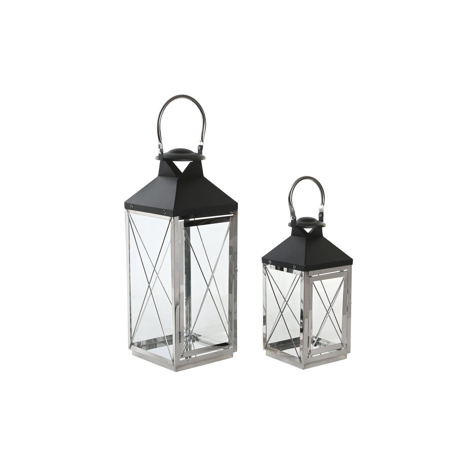 FAROLA SET 2 ACERO CRISTAL 18X18X43 CROMADO NEGRO FA206372