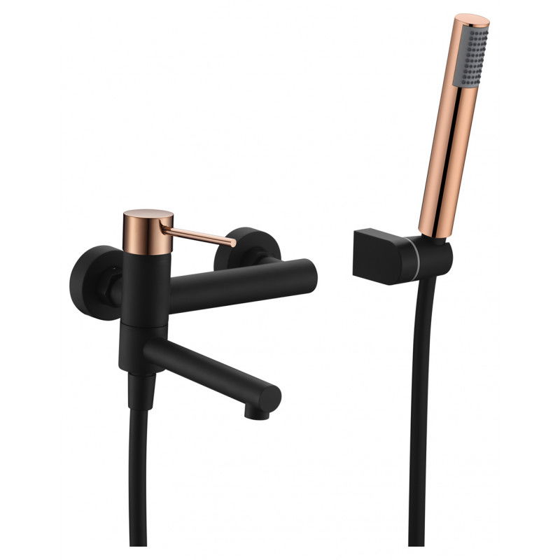 Imex Milos BDYS045-4NOR grifo monomando de pared para bañera en latón con acabado negro y oro rosa