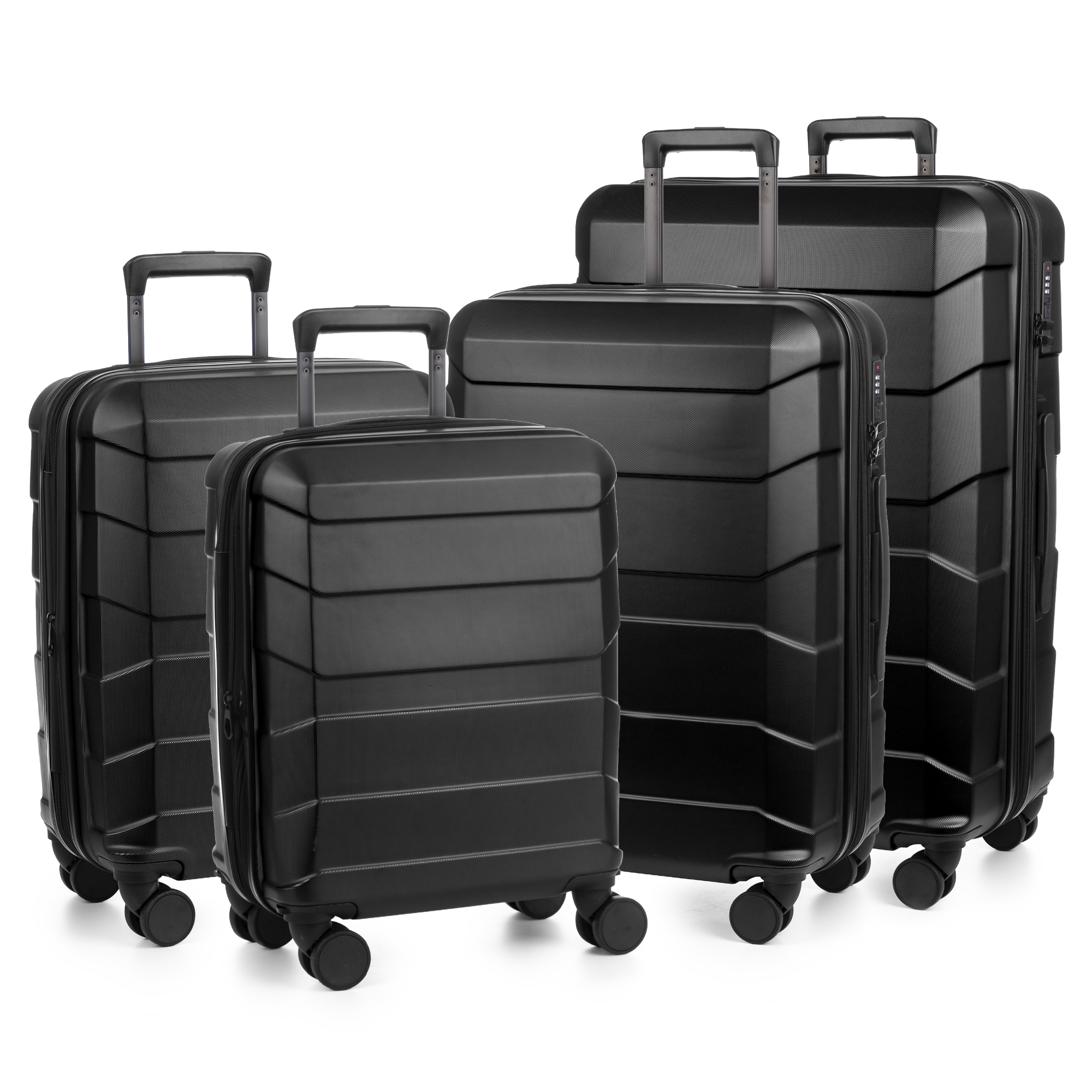 DAM Juego de 4 maletas Trolley extensibles, en material ligero ABS de alta resistencia. Cerradura numérica, 4 ruedas dobles giratorias 360°. 52x32x76 Cm.