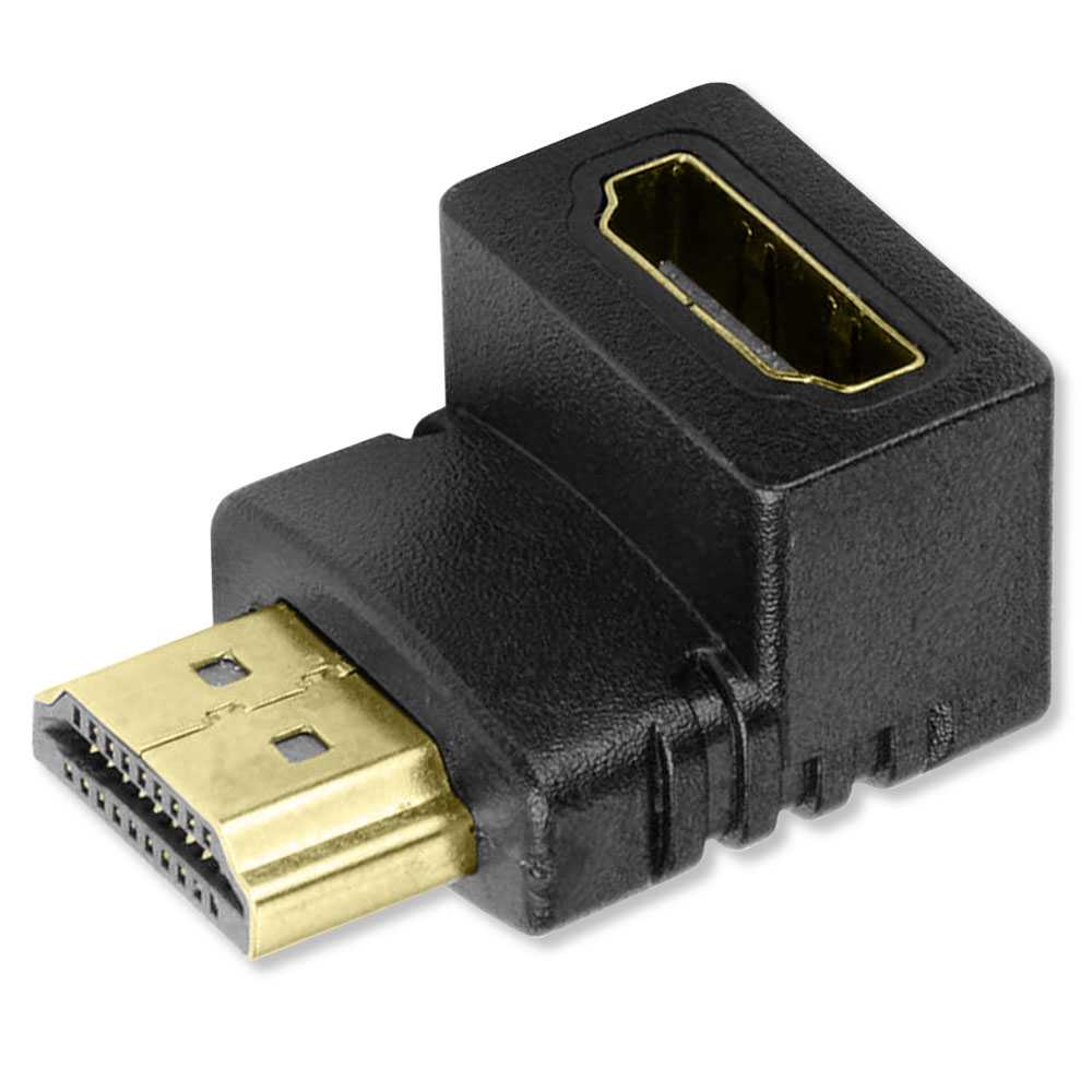 Ociodual Codo Adaptador HDTV 1.4 Negro Ángulo 90 Grados Empalme Extensión Unión Enchufe ARC Video 3D XHD 4K Full HD 1080p