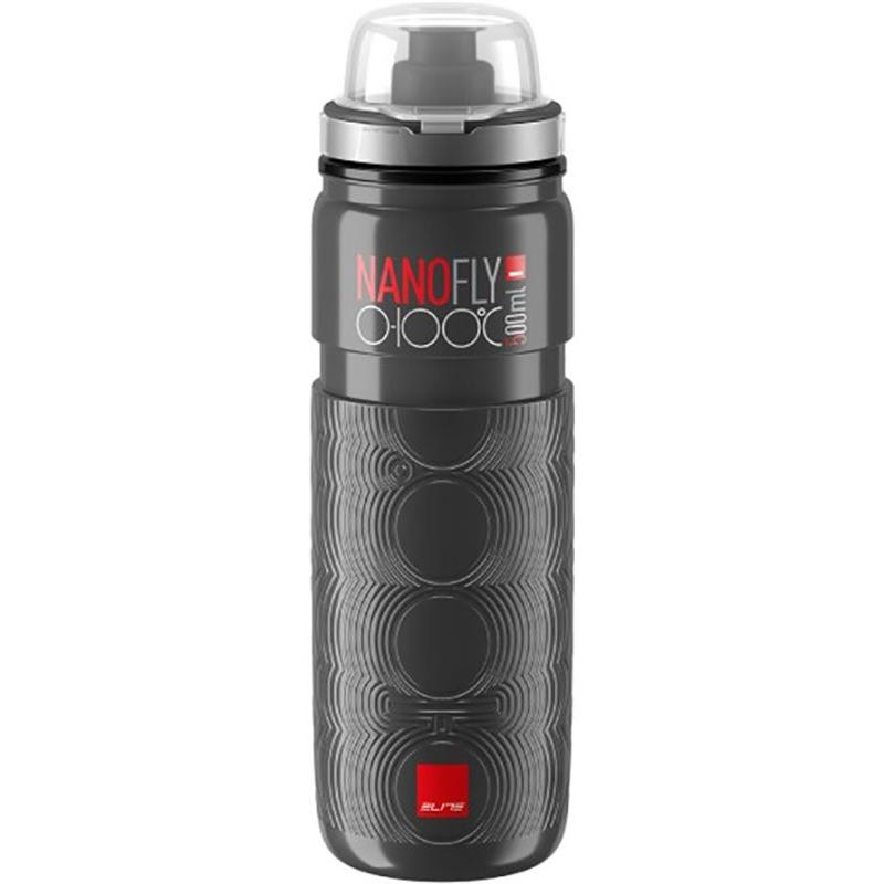 Elite - Bidon NanoFly 0-100º 500 ml para deporte y entrenamiento, con panel aislante Nanogel® y tapón de protección, flexible y comprimible, peso ligero de 145 g, color gris oscuro