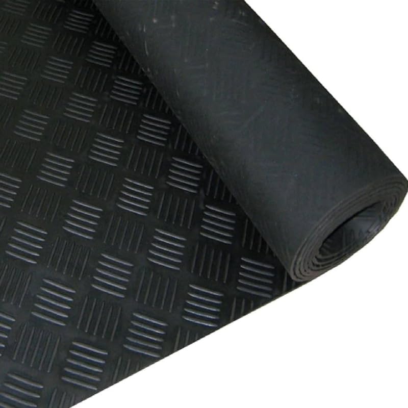Suelo de Goma Checker Negro - Antideslizante_ Resistente al Agua - Fácil de Instalar - Ideal para Entornos Industriales e Interiores Thayba