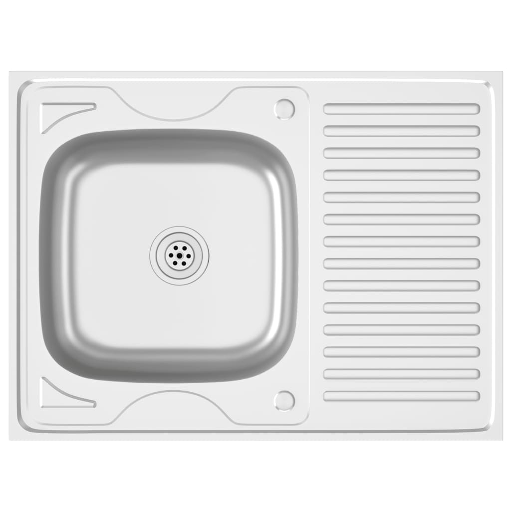 vidaXL Fregadero Escurridor Plateado Acero Inoxidable Lavabo Dimensiones 800 x 600 x 155 mm, 800 x 500 x 155 mm