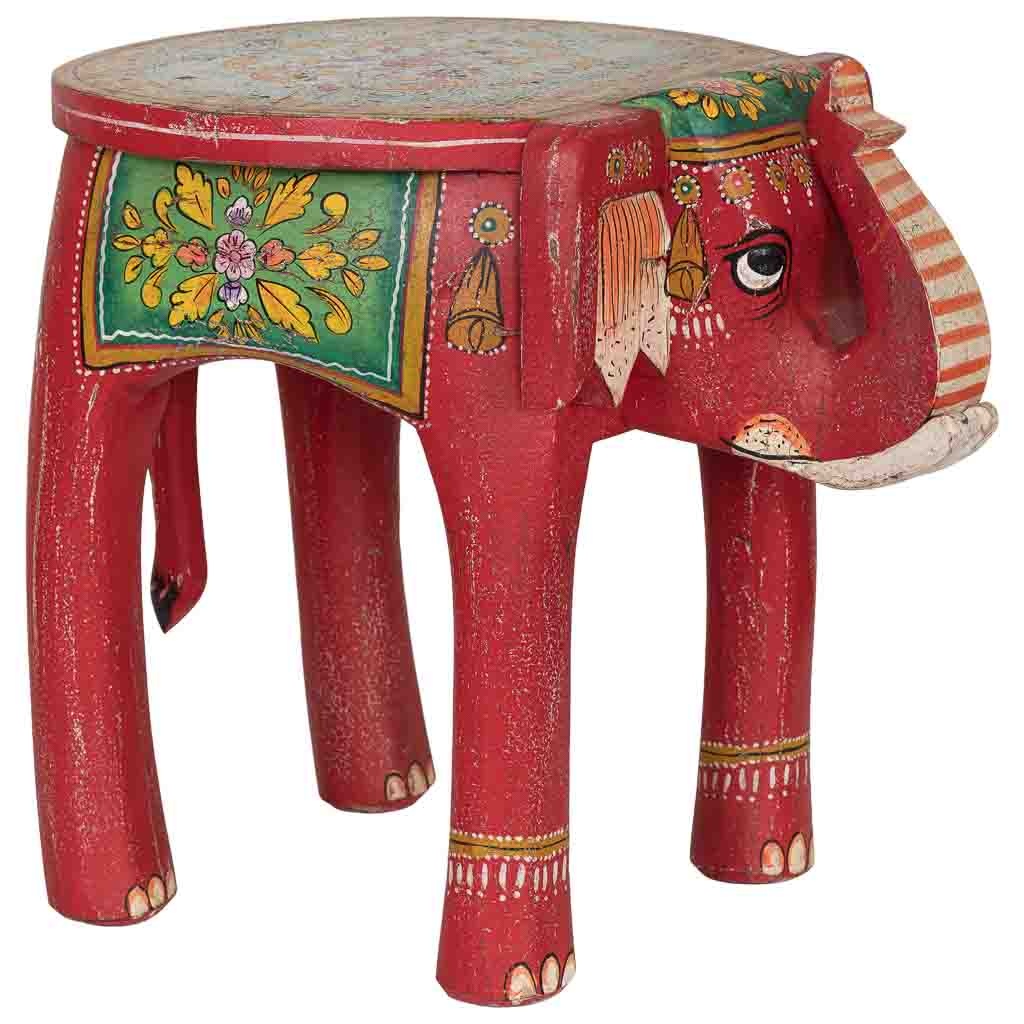 Wonderlust Deco - Taburete de madera elefante multicolor pintado a mano 50x35x46 cm Multicolor 50x35x46h cm