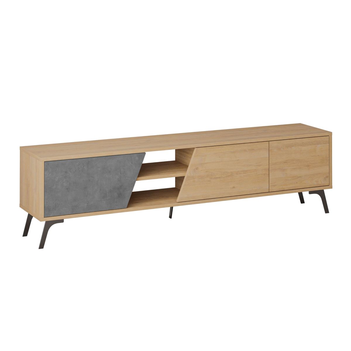 Venprodin - Mueble Tv Fiona 180 Cm Blanco - Roble / Roble - Gris
