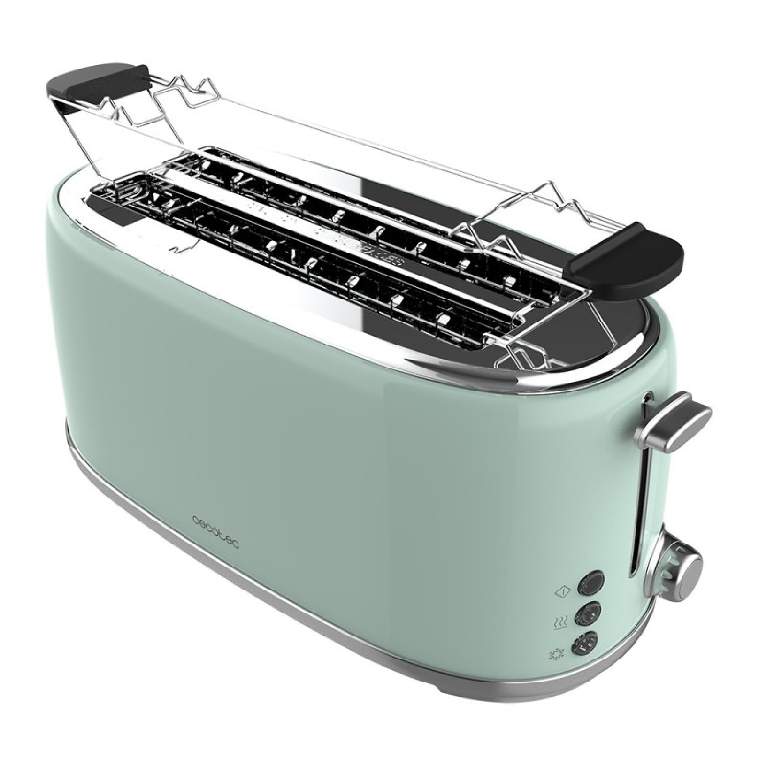 Cecotec Tostadora 4 Rebanadas Toast&Taste 1600 Retro Double Green. 1630 W, 2 Ranuras Anchas y Largas, Varillas Superiores