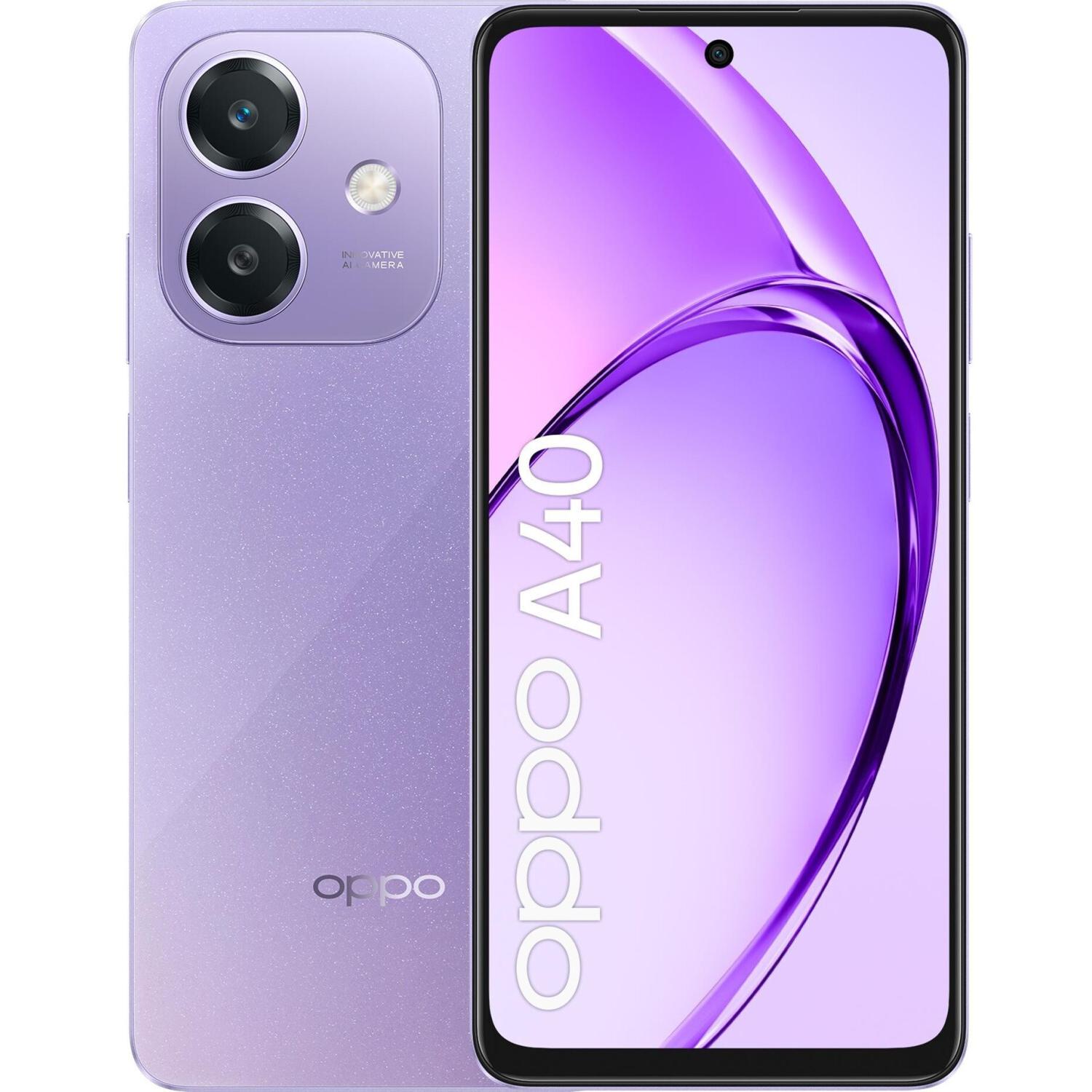 OPPO Smartphone A40 4G Starry Purple Snapdragon 6s Gen1 4GB+128GB|Pantalla 6.67" HD+ 90Hz | Cámara 50MP | Batería 5100mAh SUPERVOOC 45W