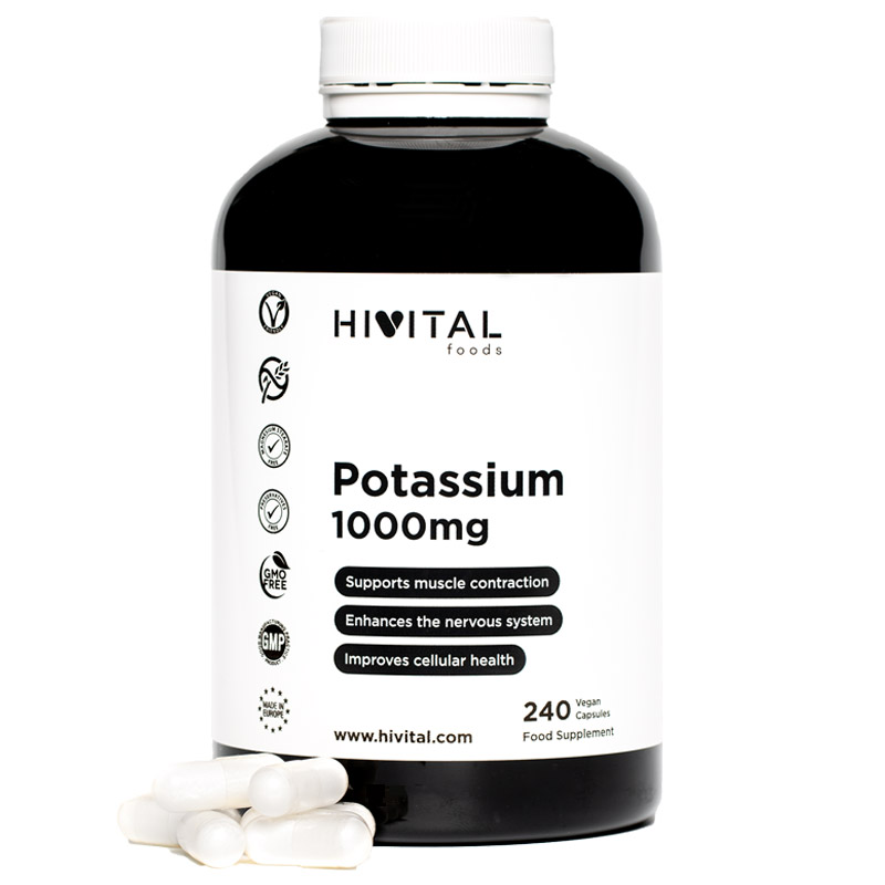 Hivital - Potasio puro 1000 mg procedente de Citrato de Potasio. 240 comprimidos veganos para más de 2 meses. Hivital