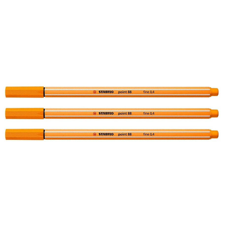 Stabilo 88/054 - Rotulador Punta de Fibra Point 88 Punta Fina 0,4mm - Naranja Neon (Pack de 3 Uds.)