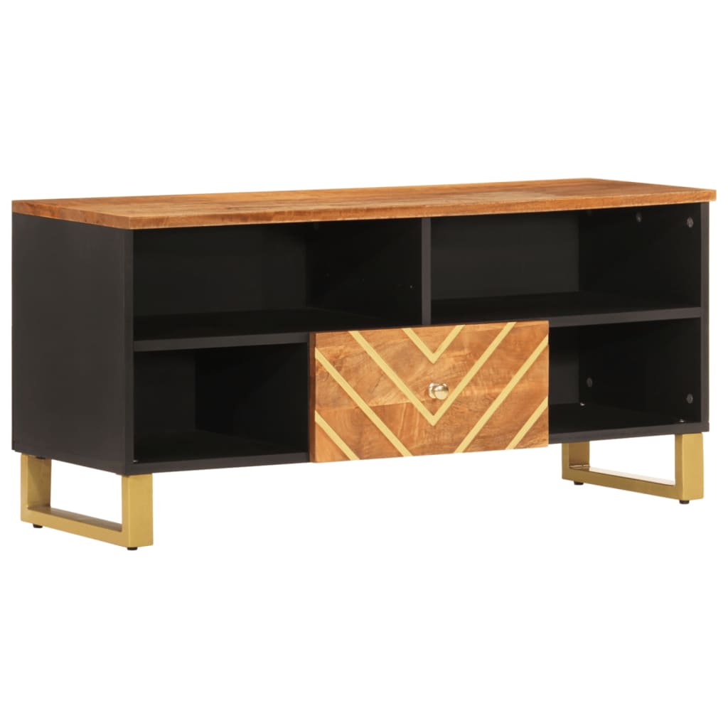 Vidaxl Mueble de TV Madera Maciza Mango Marrón y Negro 100x33,5x46 Cm