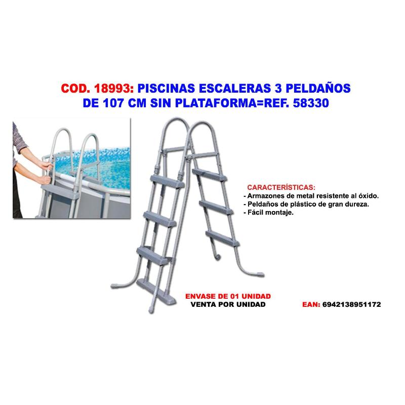 Piscinas escaleras 3 peldaños 107 cm sin plataforma 58330