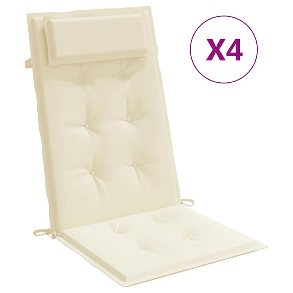 vidaXL Cojines de silla respaldo alto 4 uds tela Oxford color crema