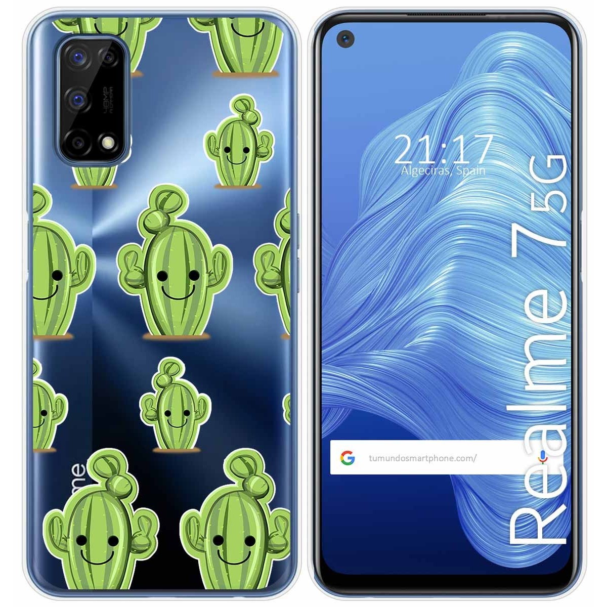 Tumundosmartphone Funda Gel Transparente para Realme 7 5G diseño Cactus Dibujos