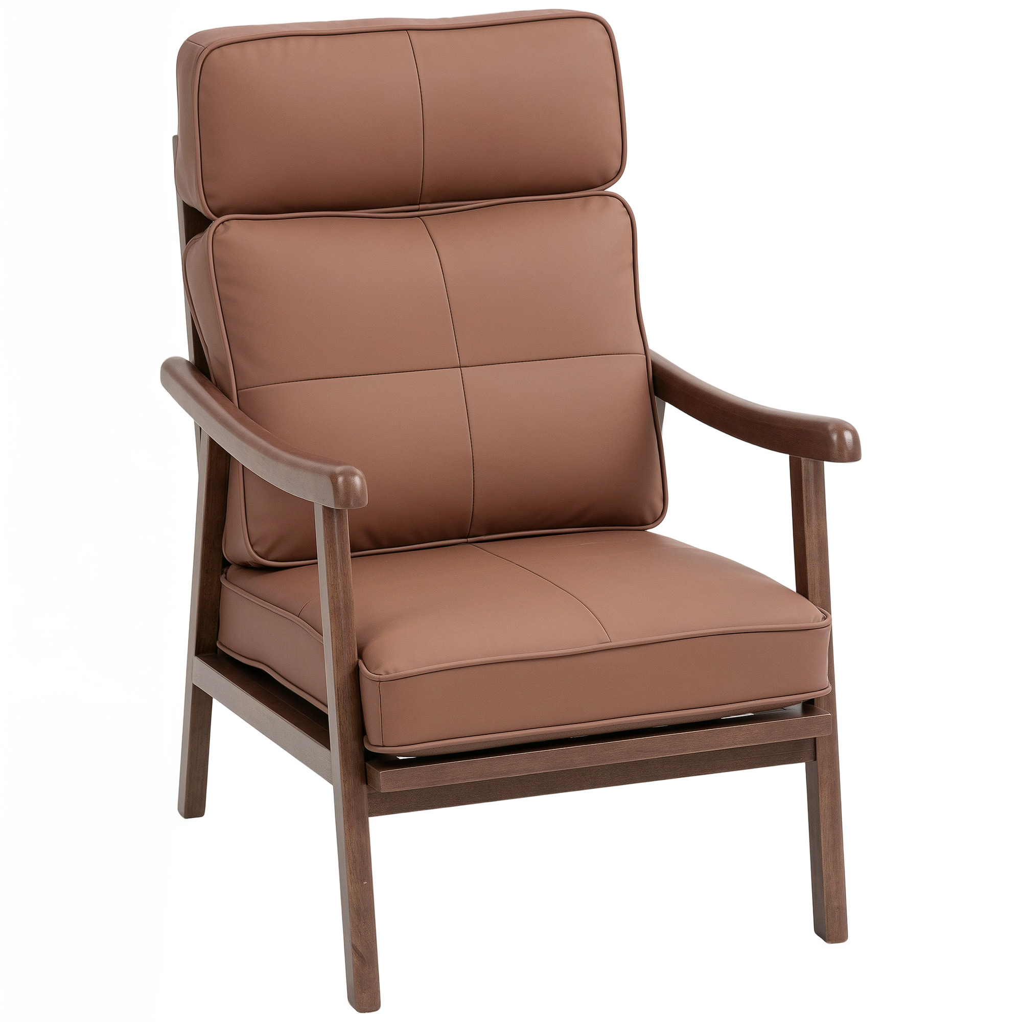 HOMCOM Butaca de Salón Sillón de Salón Tapizado en PU con Marco de Madera Cojines Acolchados Gruesos Respaldo Alto Carga 150 kg Sillón Lectura para Sala de Estar Dormitorio