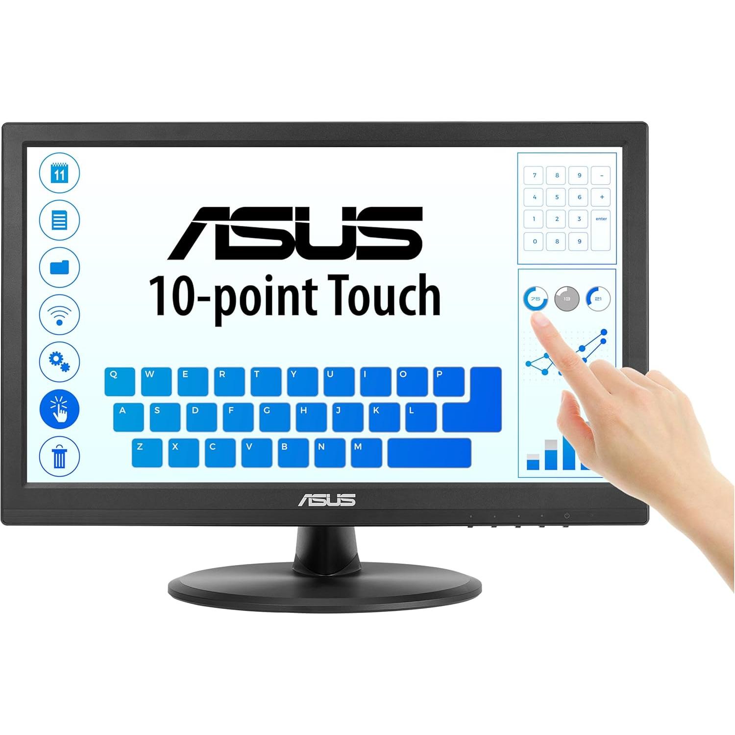ASUS VT169HE Monitor táctil de 16" FHD (1920 x 1080), táctil de 10 Puntos, IPS, ángulo de visión Amplio, sin Marco, antiparpadeo, luz Azul Reducida, HDMI, Compatible con Windows 11
