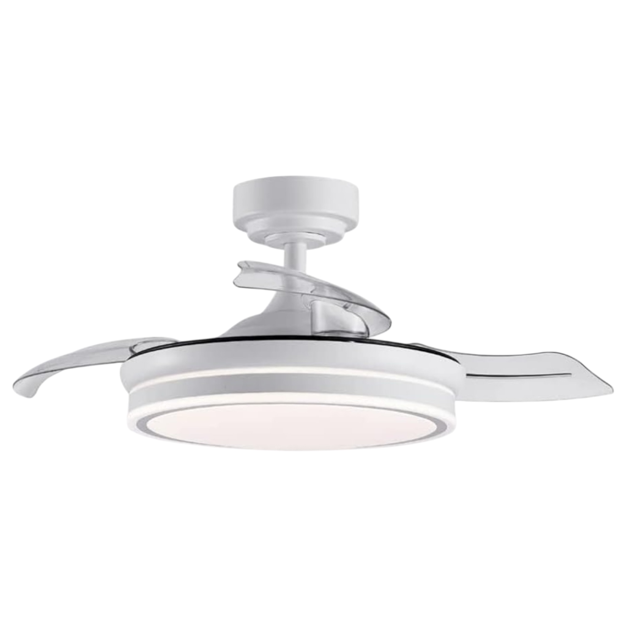 Ventilador de techo 96W : LED DE 60W Y MOTOR DE 36W Blanco en 3 Temperaturas de Luz con Mando a Distancia -Motor DC Eficiente y Silencioso, aspas desplegables retráctiles, 6 velocidades, control remoto, memoria, temporizador.