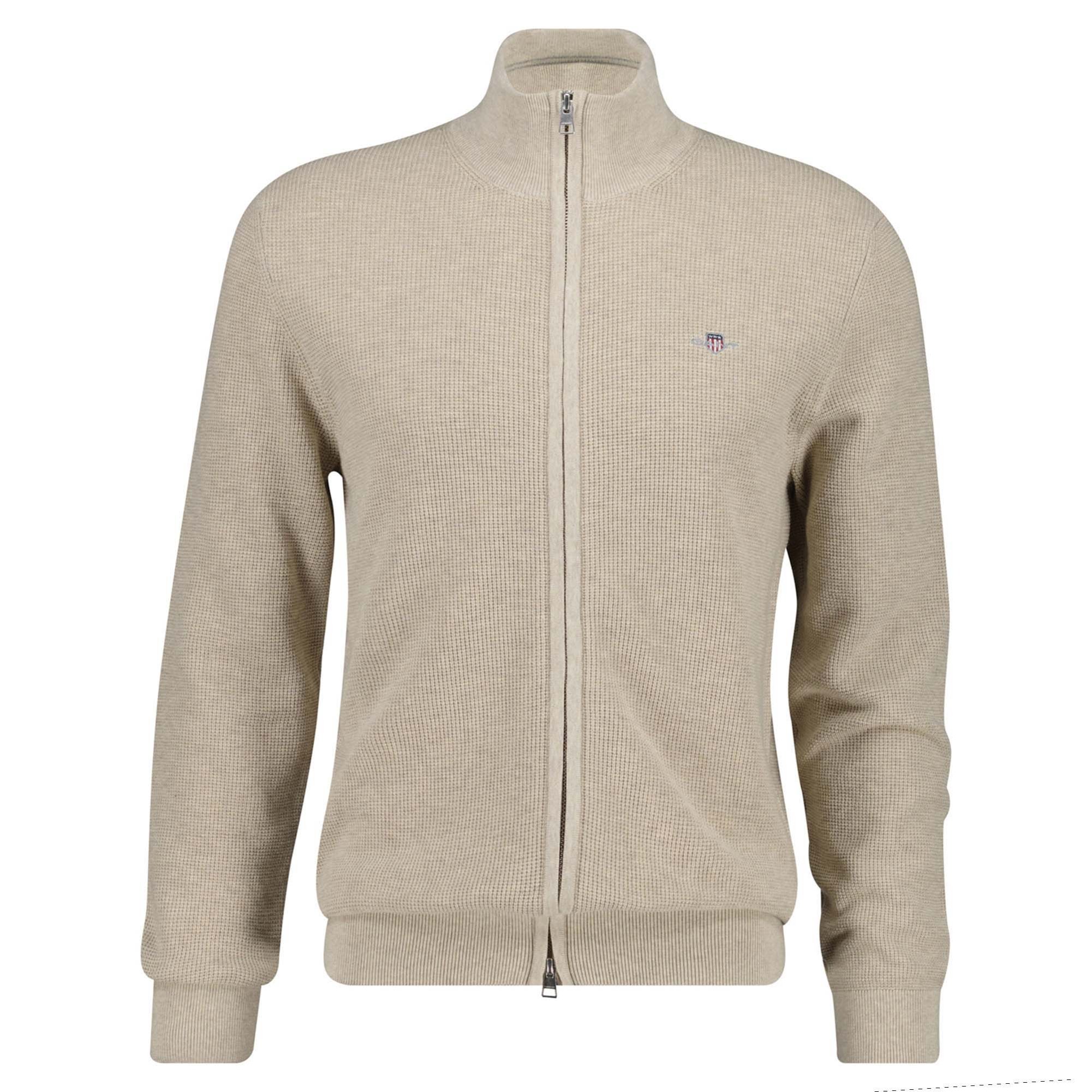 GANT Chaqueta de punto para hombre con cuello alto - Micro Textured Cotton Zip Cardigan, algodón MICRO TEXTURED COTTON ZIP CARDIGAN