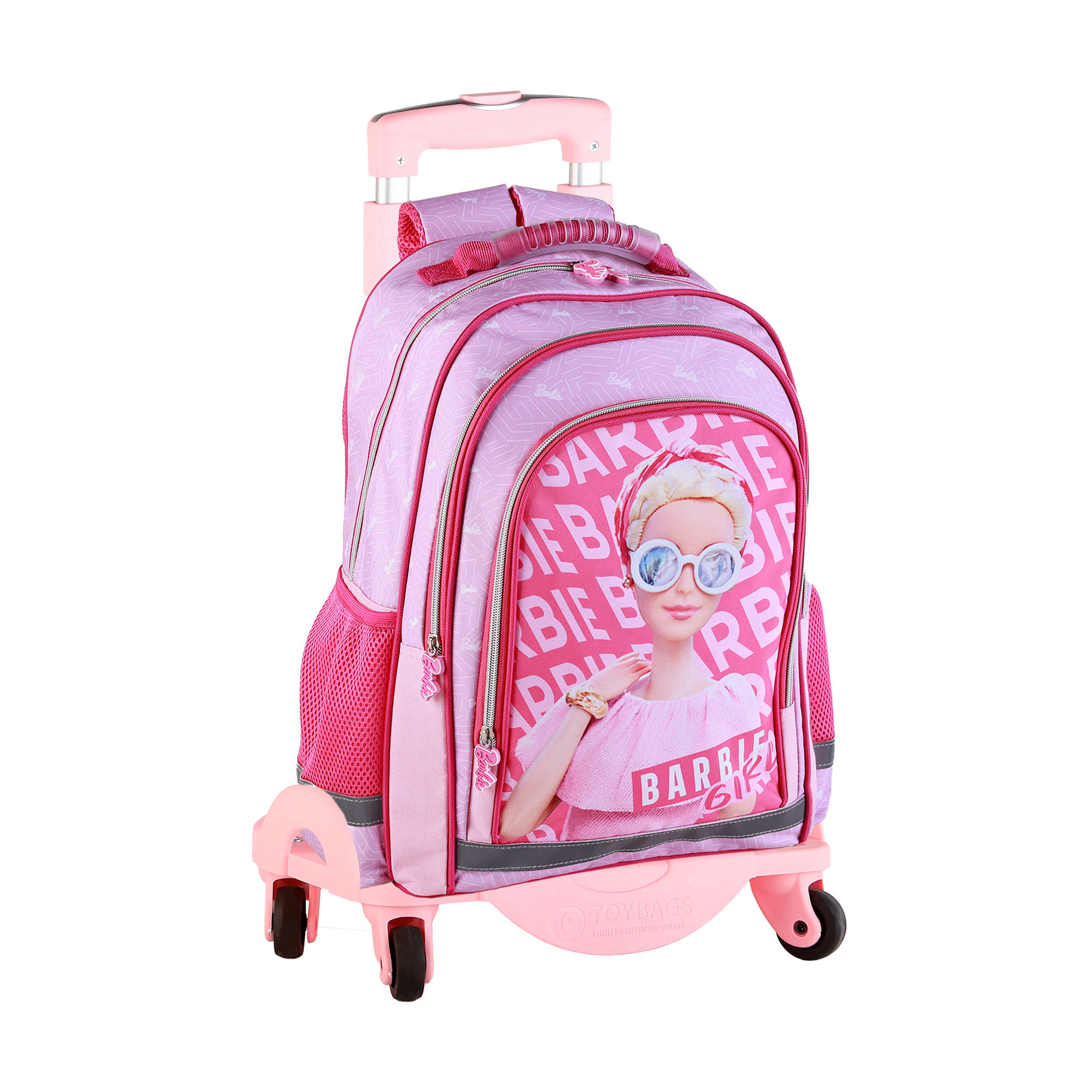 DAM Barbie Deluxe mochila primaria doble compartimento + carro con protección lateral y stoper frontal, 4 ruedas multidireccionales. 35,5x21x54 Cm. Color: Rosa