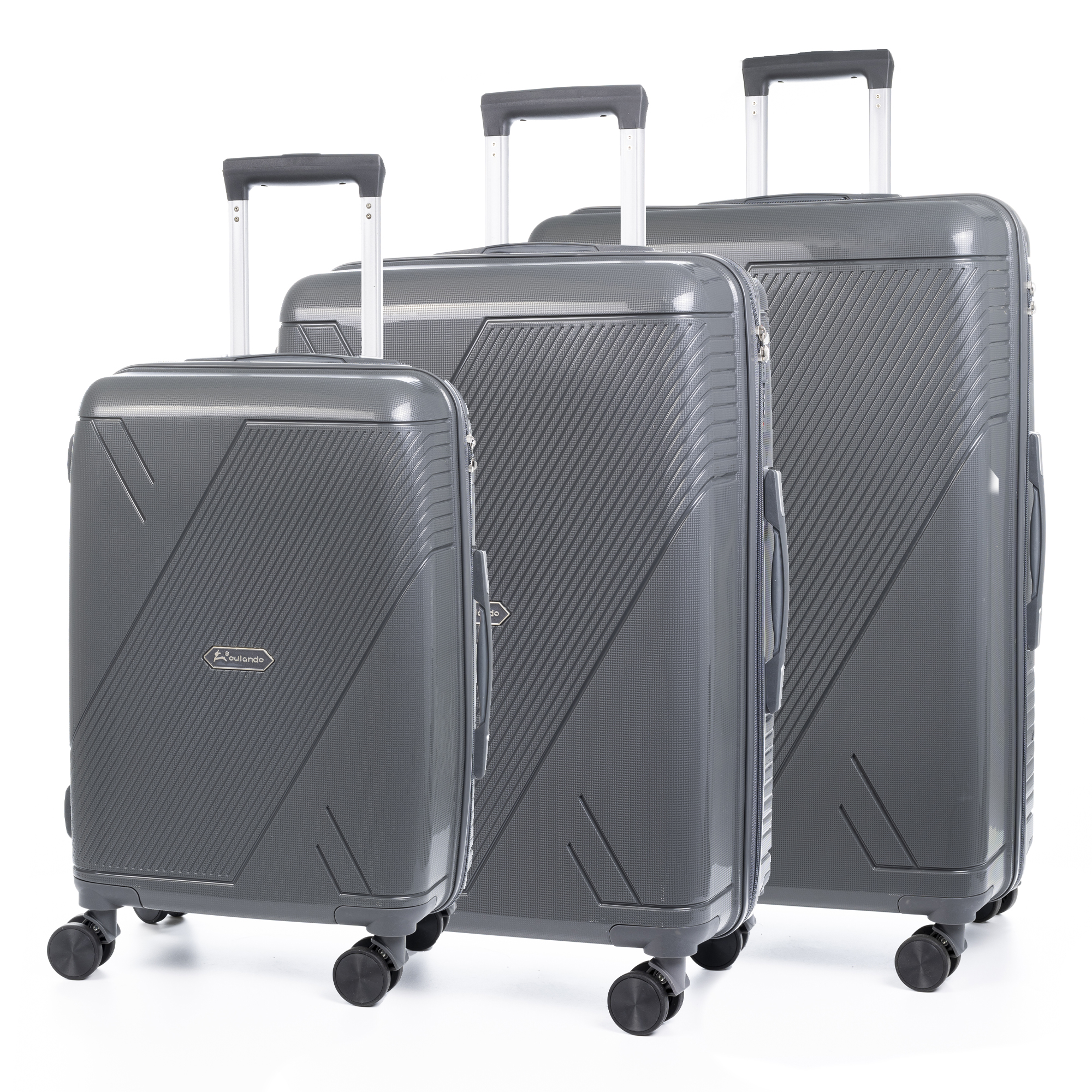 DAM.Juego de 3 maletas Trolley de PP resistente a la rotura. Cerradura TSA numérica, 4 ruedas dobles giratorias 360°. 46x32x78cm