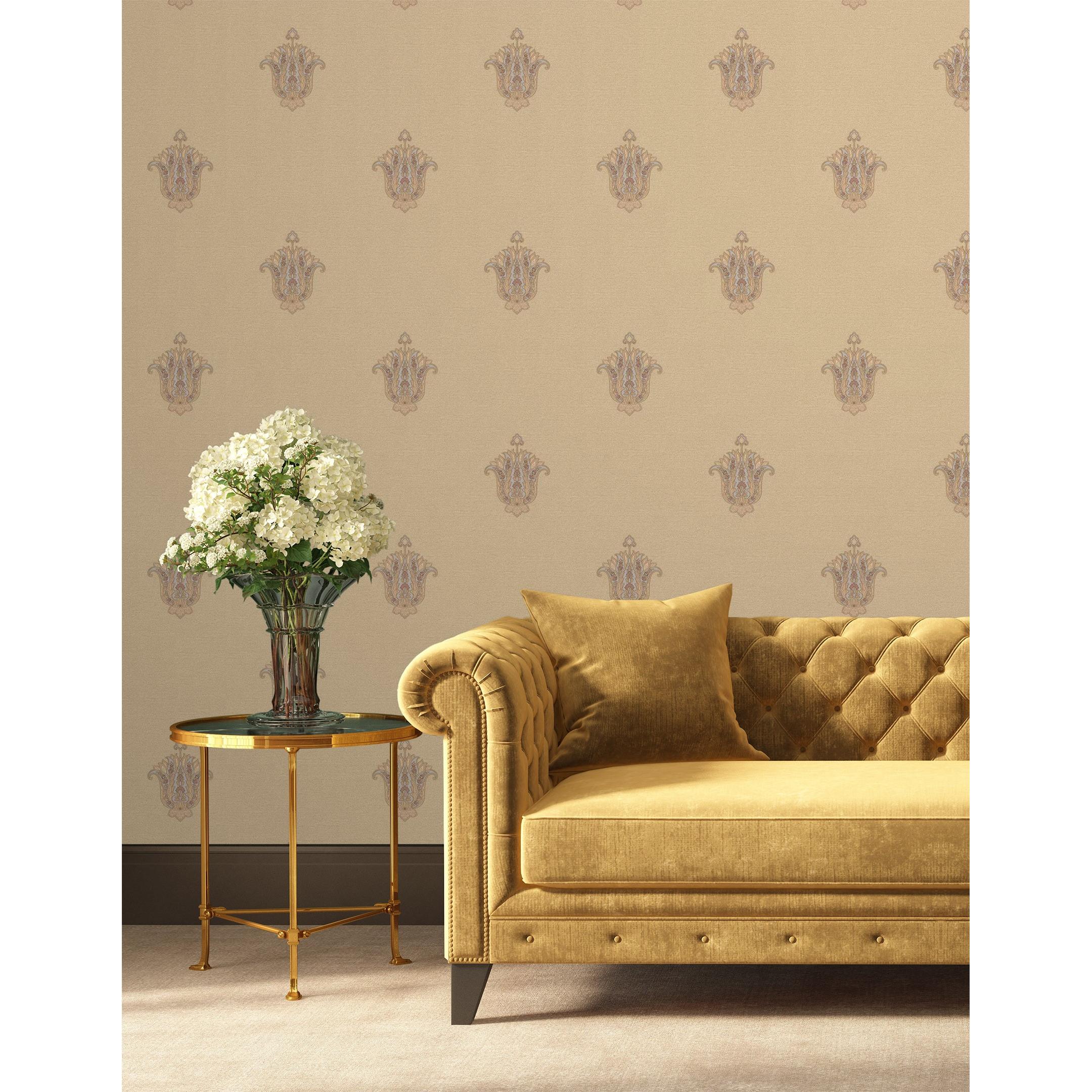 Papel pintado vinílico flor hindú con efecto textura de tela tejida en relieve - Alexander 676422 de GAULAN - Rollo de 10 m x 1,06 m