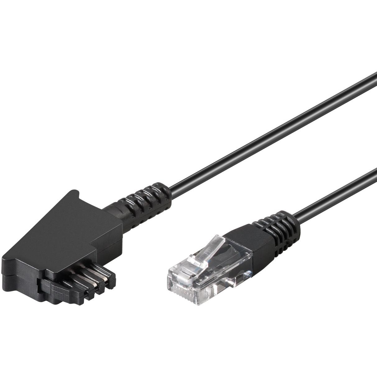 Goobay TAE-F DSL 8P2C 10m cable telefónico Negro - Cable para teléfonos fijos (10 m, TAE-F, RJ-45, Negro, Male connector / Male connector, Fast Ethernet)