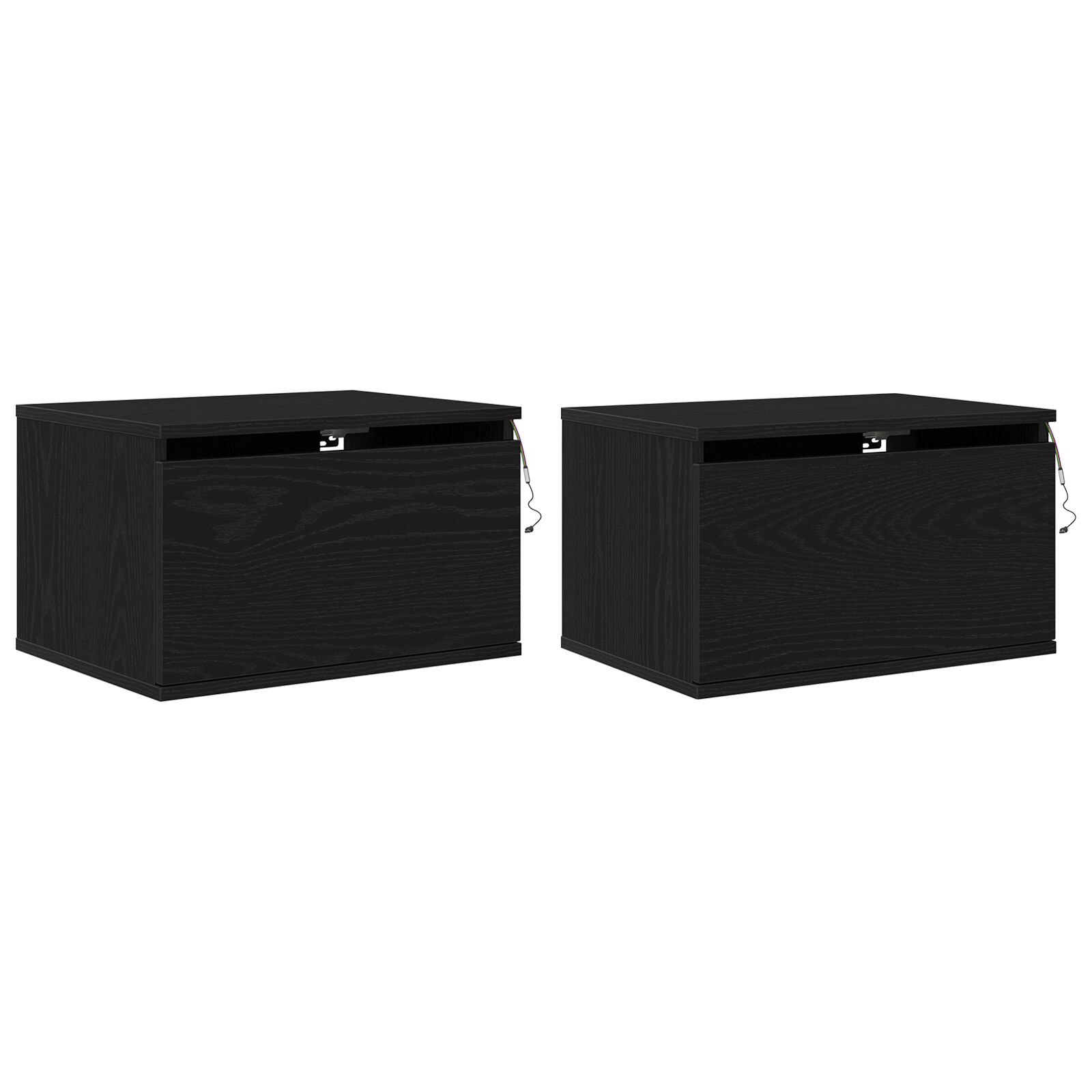 Cajones de Noche vidaXL con Luces LED 2 pcs Montados en la Pared de Roble Negro