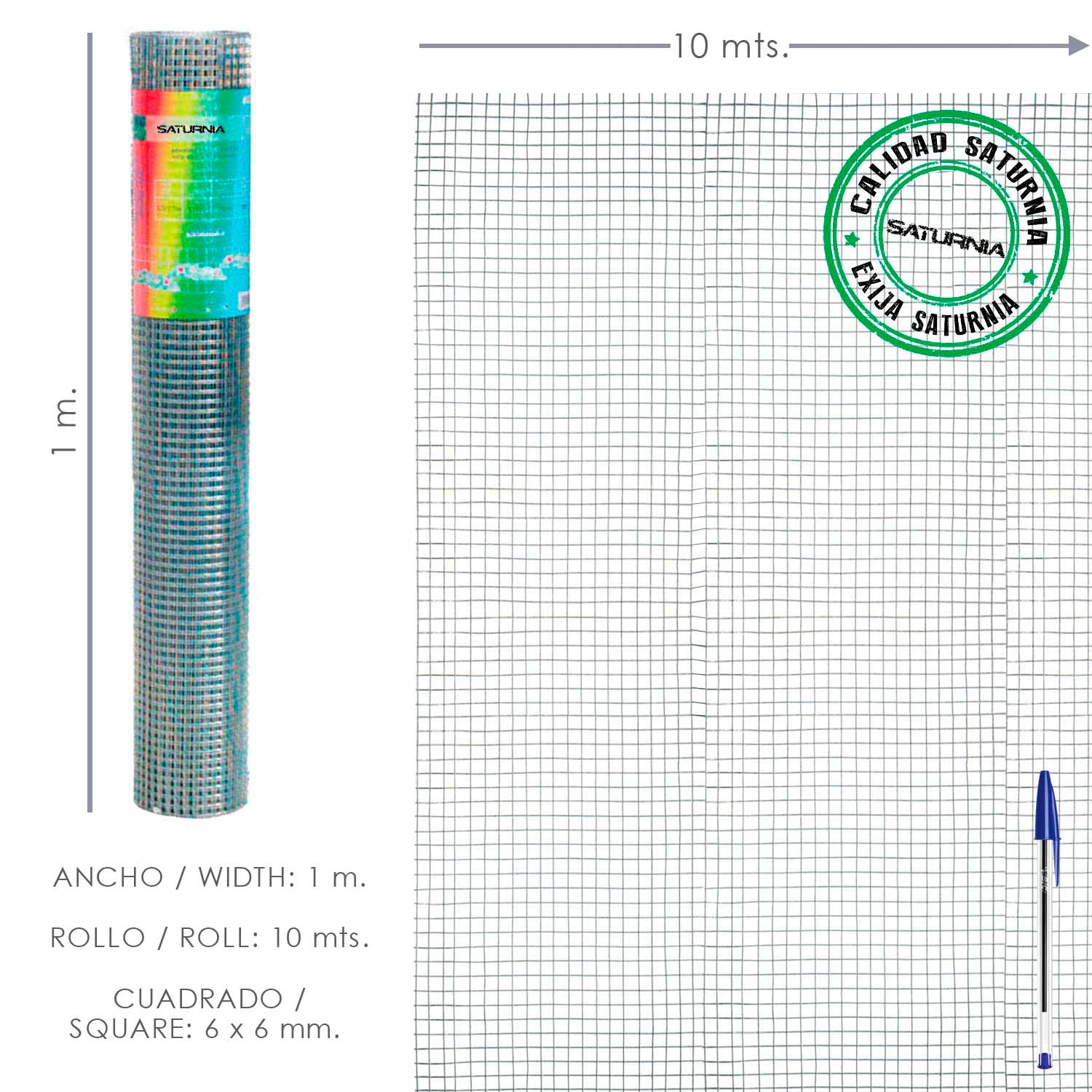 SANCO STORE - SATURNIA Malla Electrosoldada Galvanizada 6x6 / 100 cm. rollo 10 Metros Uso Domestico
