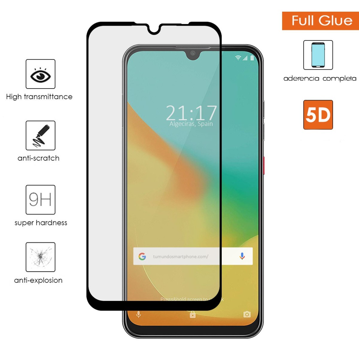 Tumundosmartphone Protector Cristal Templado Completo 5D Full Glue Negro para Zte Blade V10 vita / Orange Neva Play Vidrio