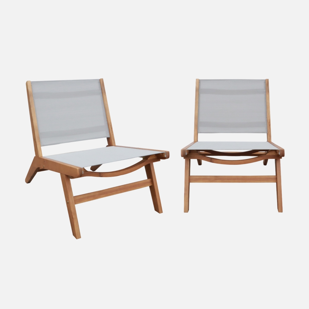 sweeek - Sillón relax de madera de acacia y textilene, set de 2 , Madera , 55x80x70