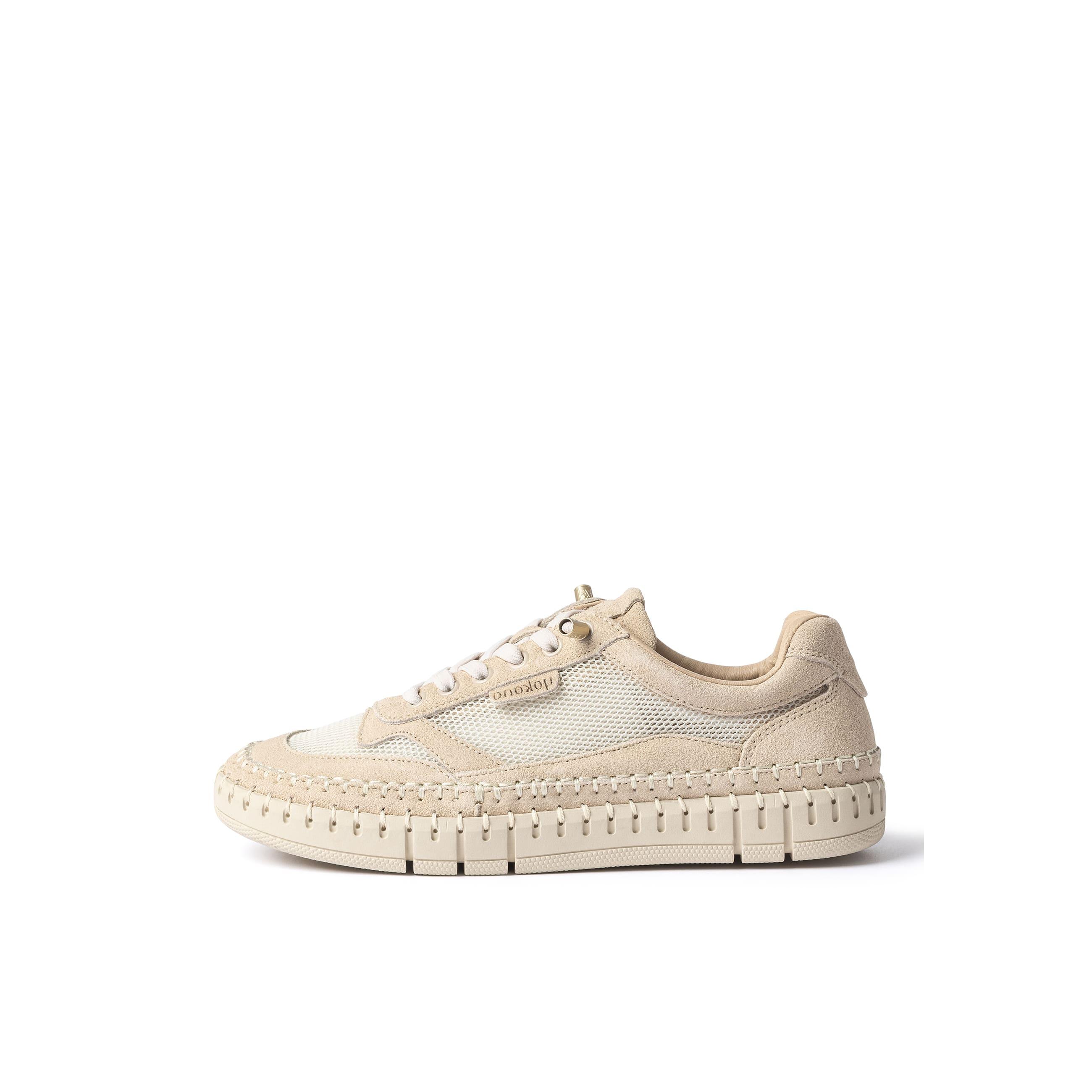 YOKONO Sneaker FLOW-104 BEIGE | Zapatos mujer Primavera-Verano | Piel vacuna  Rejilla | 2 CM