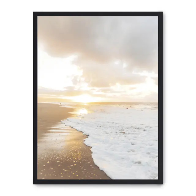 Cuadro sunset on the beach iv 30x40cm, Póster impreso en papel de primera calidad de 180gr, montado sobre marco de madera MDF acabado en negro., Naturaleza - Playa