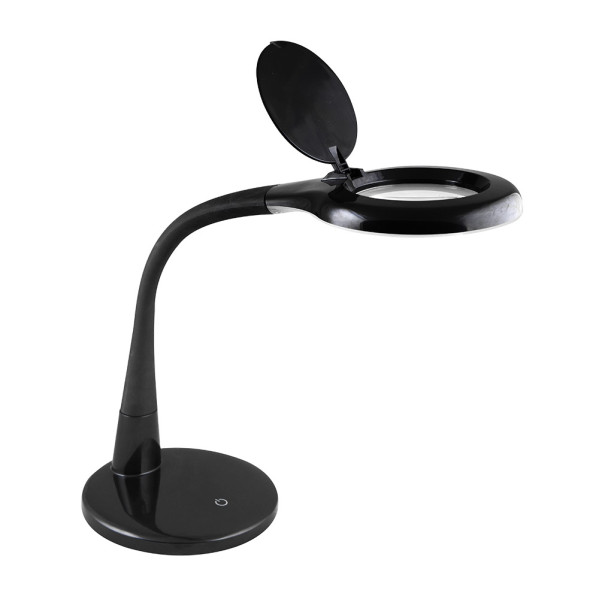 Flexo plath negro 8w 595lm 5000k c/lupa reg.intens flexib orientab tactil 43x18x38cm