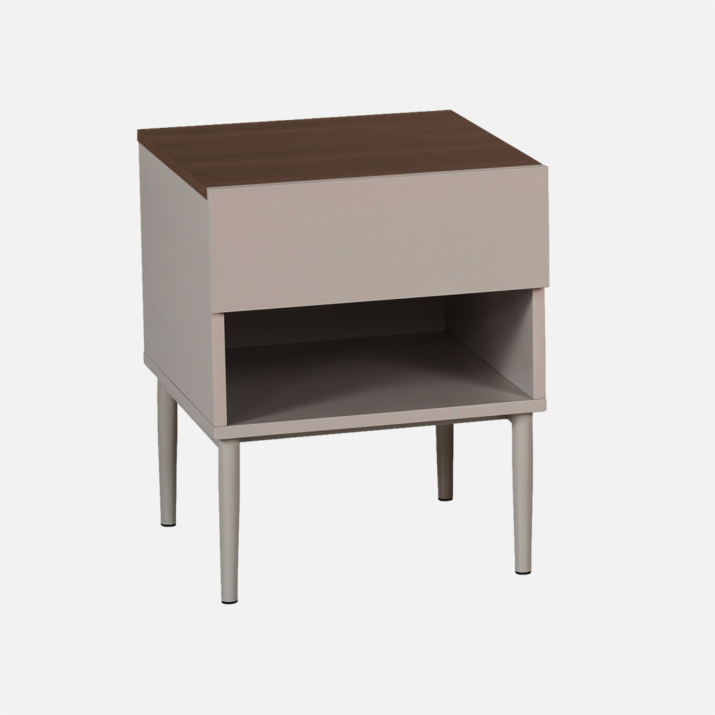 sweeek - Mesita de noche de metal y decoración de madera 1 puerta 1 nicho , Ashton , 40x40x50