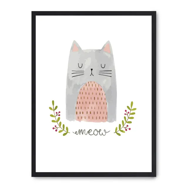 Cuadro cat 30x40cm, Póster impreso en papel de primera calidad de 180gr, montado sobre marco de madera MDF acabado en negro., Infantil - Bebé