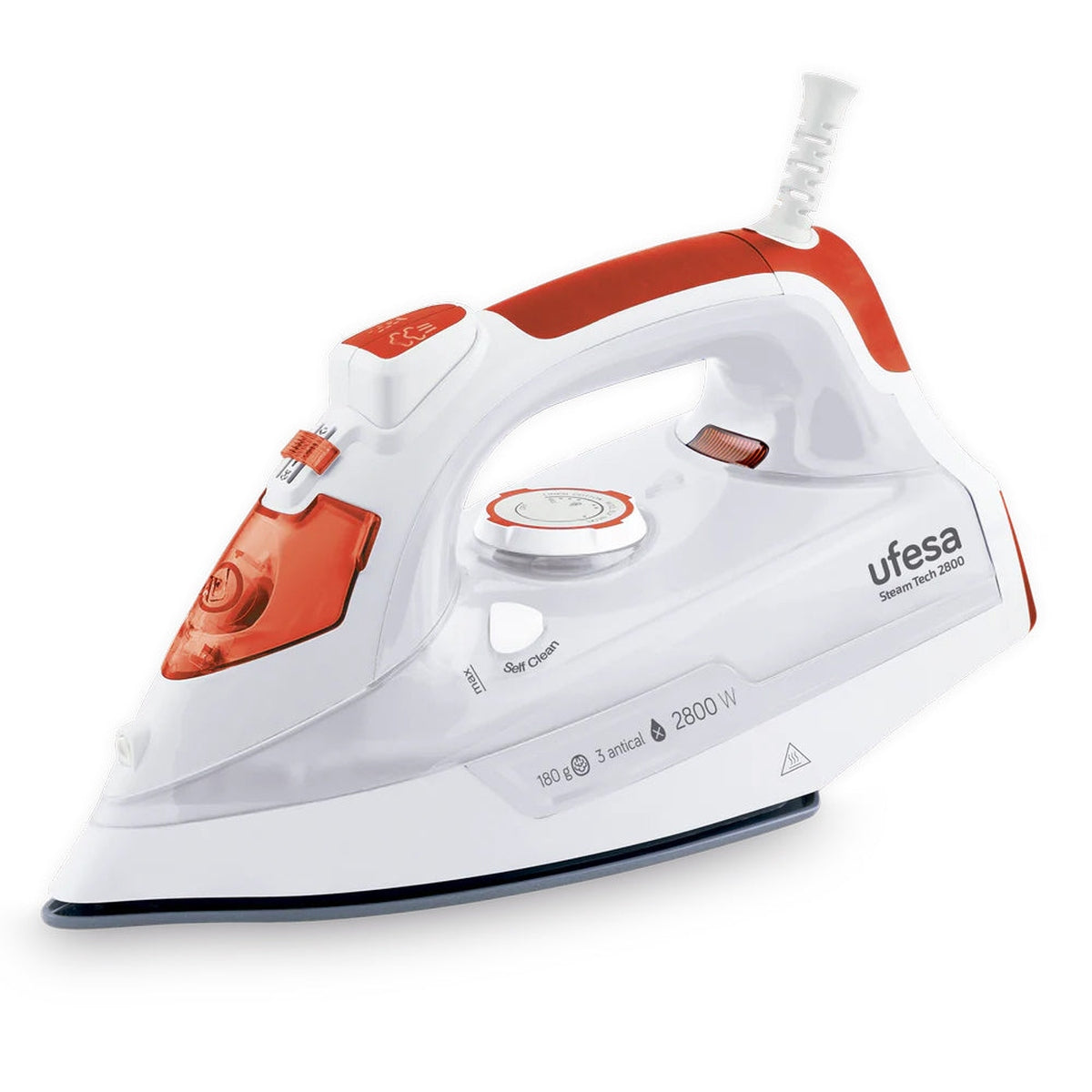 Ufesa - Plancha de vapor Steam Tech 2800W con golpe de vapor de 180 g/min, sistema triple antical y función horizontal/vertical para planchado eficiente sin arrugas