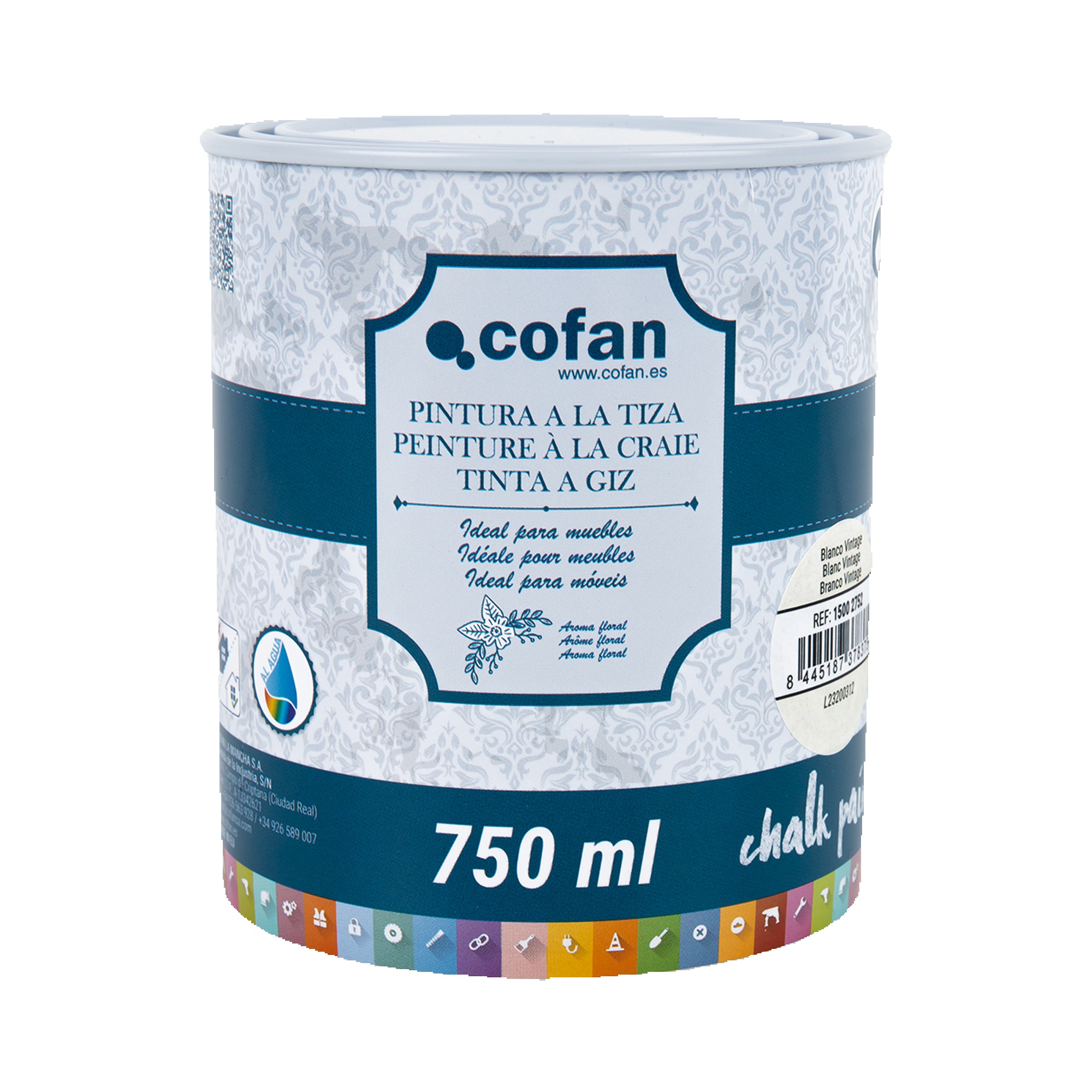 Cofan | Pintura a la tiza Chalk Paint | Adecuada para restauración y decoración de muebles | 750 ml | Blanco Vintage