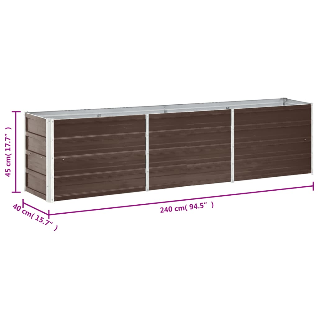vidaXL Arriate de jardín de acero galvanizado marrón 240x40x45 cm
