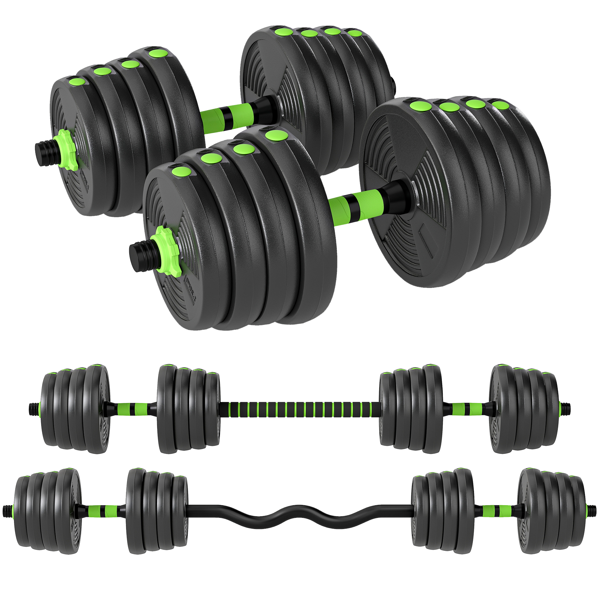SPORTNOW Juego de Mancuernas Ajustables, 3 en 1, 30kg, Juego de Pesas con Barras de Conexión y Mangos Antideslizantes, Pesas y Mancuernas para Hombres y Mujeres, Ejercicio de Fitness, Gimnasio en Casa