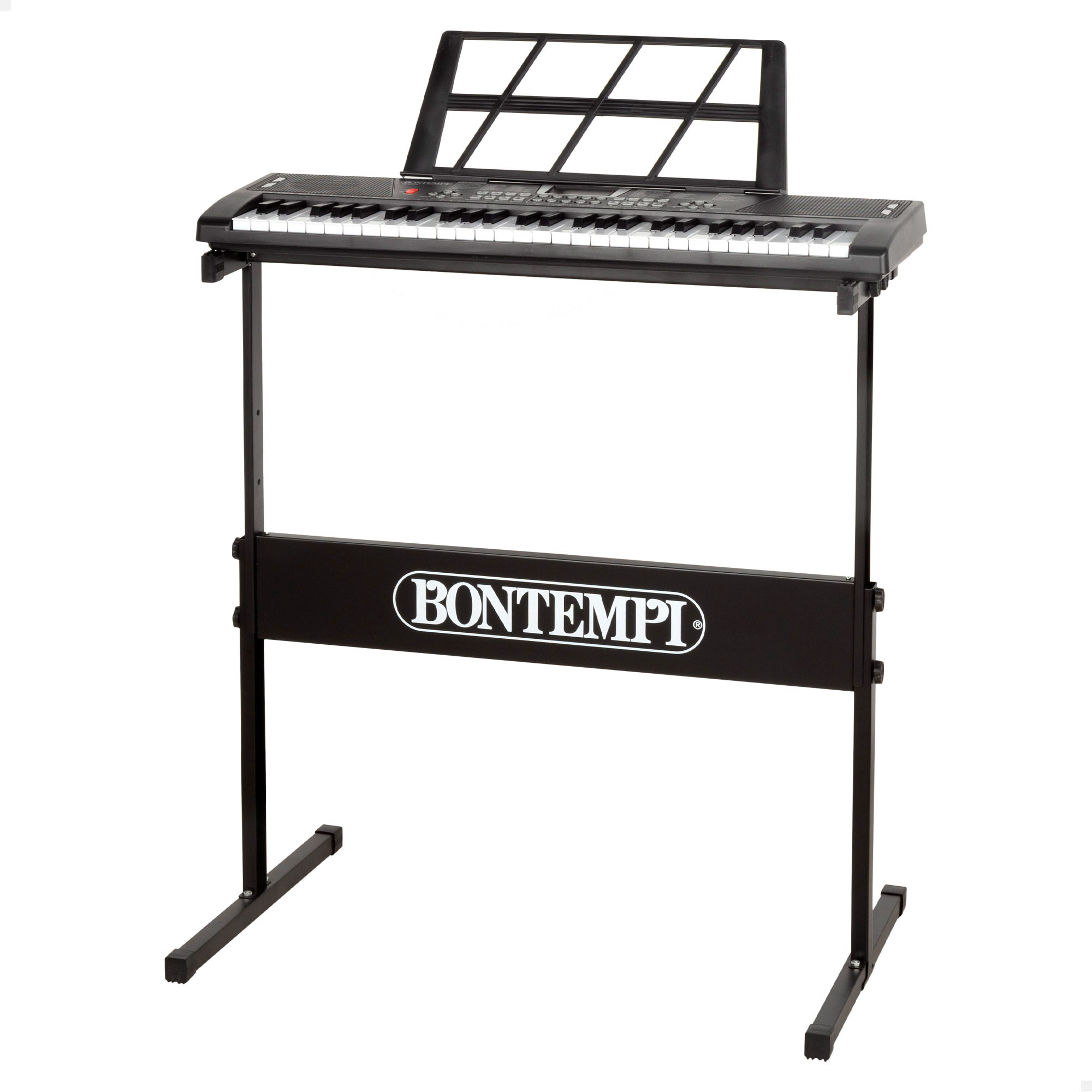 Bontempi - Teclado musical para niños de 54 teclas, con atril y soporte de metal regulable en altura, teclas iluminadas, 100 sonidos, 100 ritmos, 60 demos, cable USB, mide, órgano electrónico infantil, pianos electrónicos, 67,5x20x5 cm